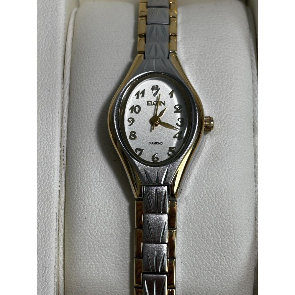 Elgin diamond EG073 2-tone women's watch NIB, working
